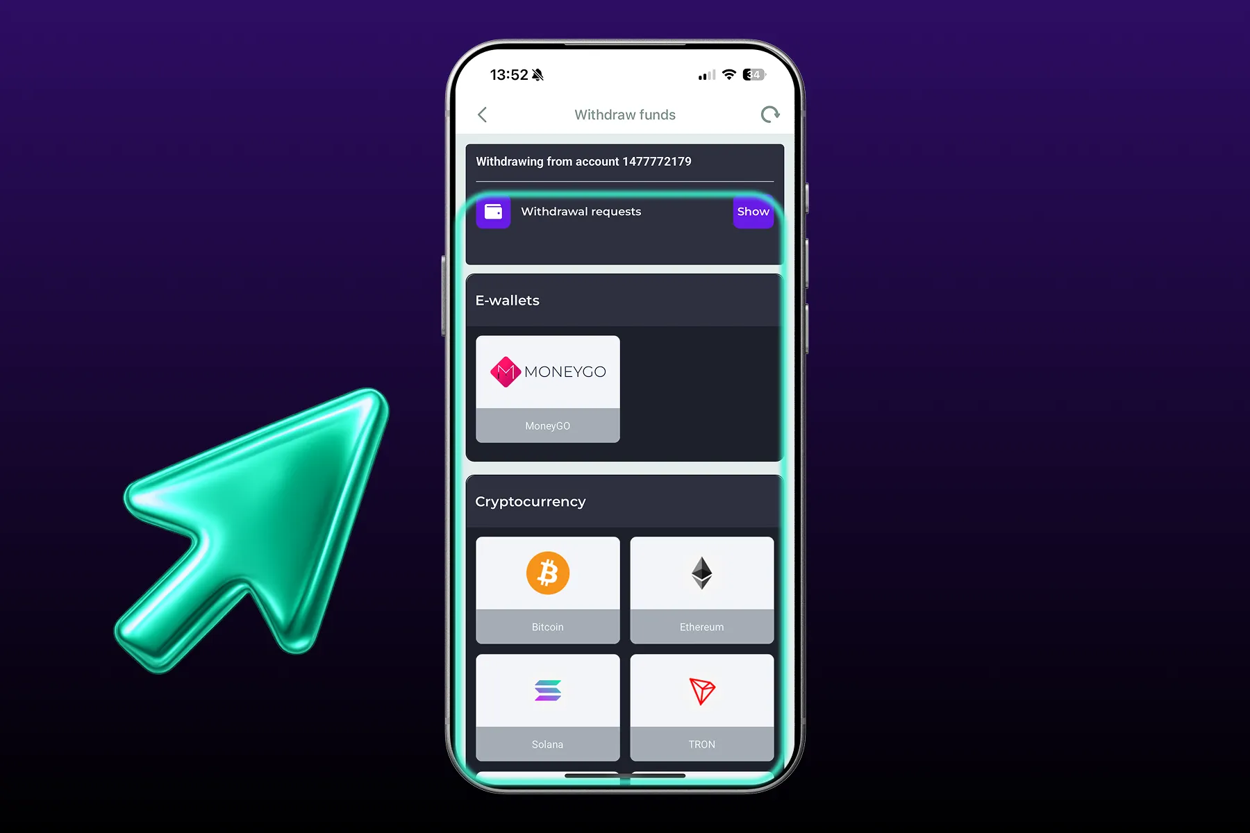Choose a deposit method from the available options.