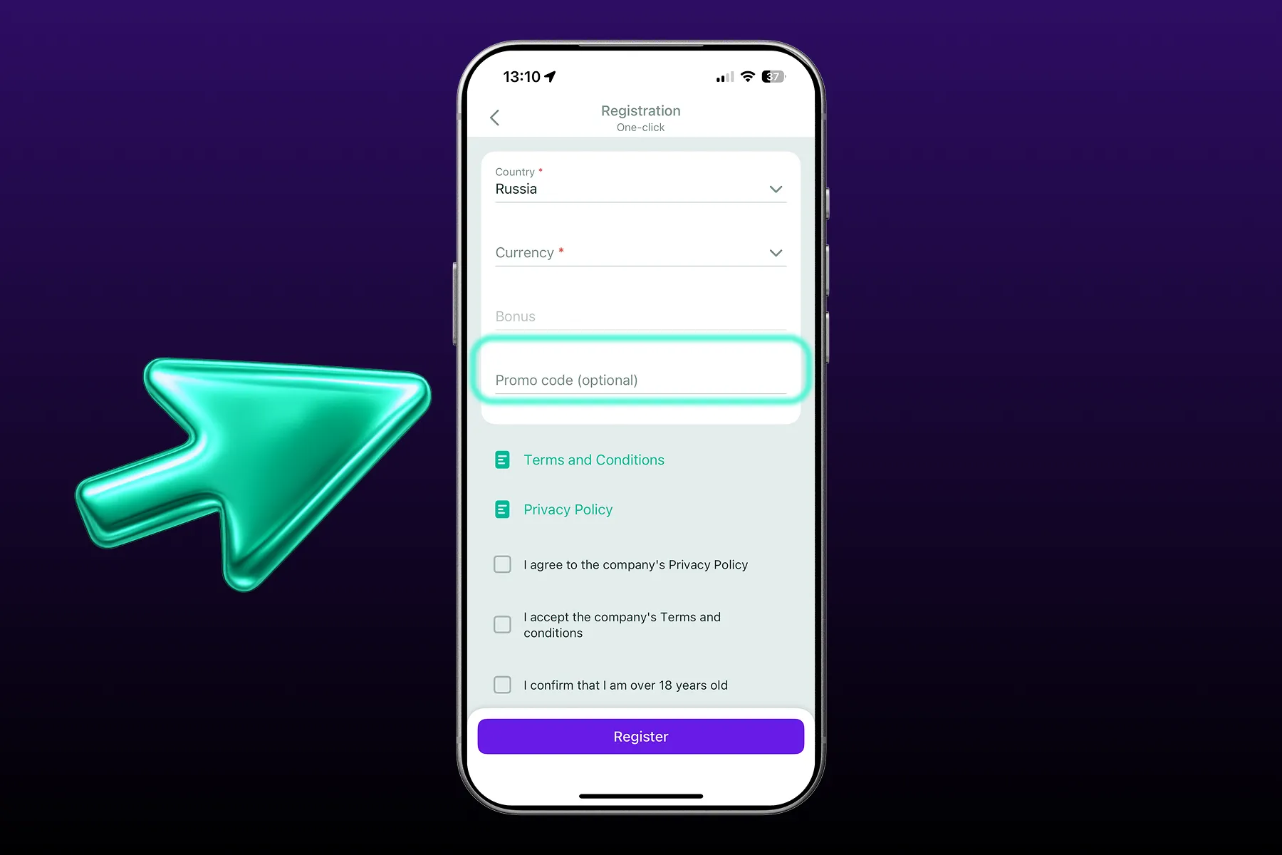 Enter a promo code to increase the welcome bonus.