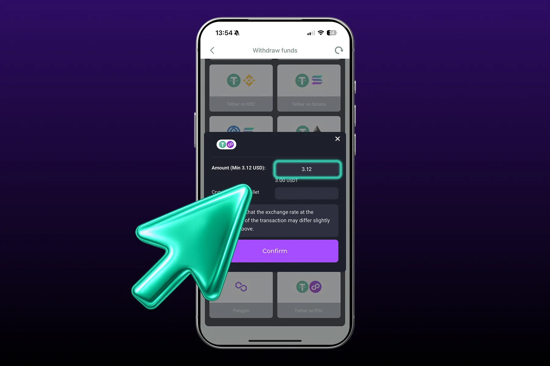 Enter the withdrawal amount.