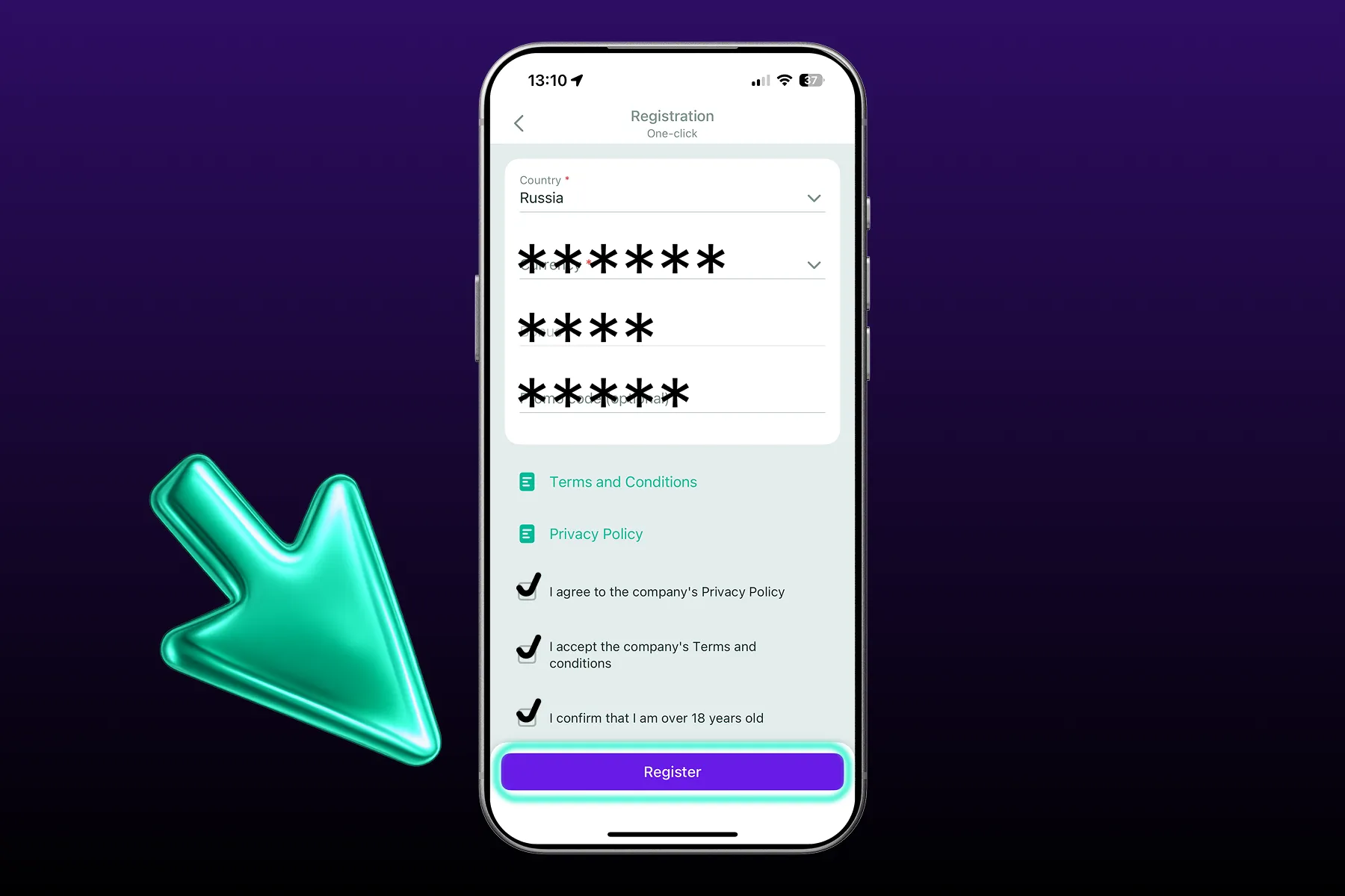Next, agree with the terms and press the “Register” button to create the account.