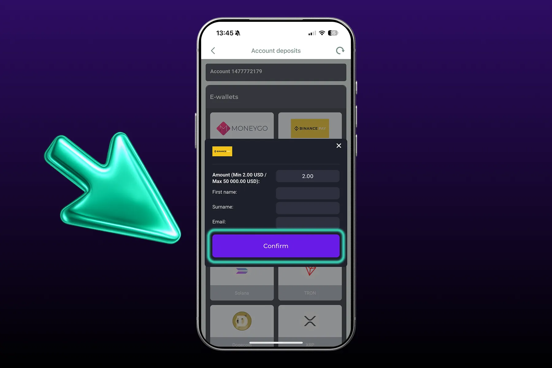 Then confirm the transaction following on-screen steps.