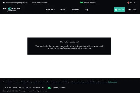 BetOnGame Affiliate Program Sign Up Process step 3